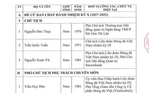 Danh sách được đề cử các chức danh Ban Chấp hành, Ban Kiểm tra LĐBĐVN nhiệm kỳ 10 (2027-2031) đủ căn cứ giới thiệu để hoàn thiện hồ sơ