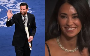 Vợ Messi xinh đẹp rạng rỡ, ánh mắt lộ rõ sự tự hào khi GOAT nhận giải thưởng Hoàng gia Tây Ban Nha