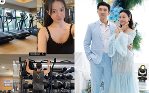 Midu khoe mặt mộc không tì vết khi check in tại phòng gym cùng chồng thiếu gia