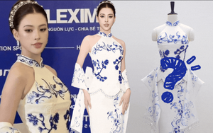 Hoa hậu Tiểu Vy hứng chỉ trích vì bộ váy hoạ tiết gốm xanh bị đánh giá "giống sườn xám Trung Quốc"
