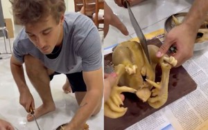 Xem khách Tây lúng túng chặt gà luộc, dân mạng đùa 'chưa đủ trình lấy vợ Việt'