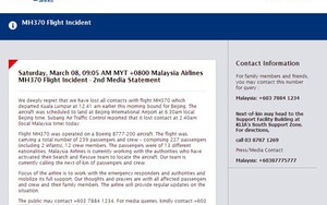 Máy bay Malaysia mất tích hết nhiên liệu lúc 9h30