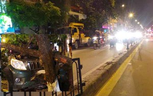 Clip: Xế hộp đâm bật gốc cây tại Hà Nội