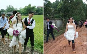 Những hình ảnh cô dâu chú rể vượt qua bùn lầy gây xúc động