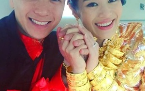 Hồ Hạnh Nhi tay đeo trĩu vàng trong ngày cưới
