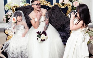 Hài hước và xúc động bộ ảnh bố đơn thân xăm trổ mặc váy cưới