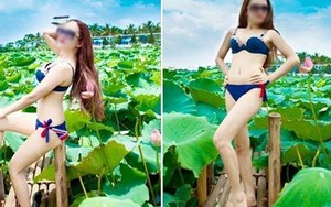 Thiếu nữ Hà Nội bị chỉ trích vì mặc bikini khoe dáng bên hồ sen