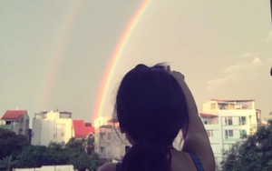 Hà Nội xuất hiện cầu vồng đôi rực rỡ sau cơn mưa lớn