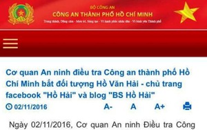 Công an TP HCM bắt chủ trang facebook "Hồ Hải" và blog "BS Hồ Hải"
