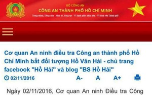 Công an TP HCM bắt chủ trang facebook "Hồ Hải" và blog "BS Hồ Hải"
