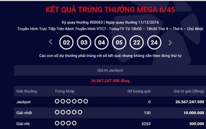 Lại không có ai trúng thưởng giải Jackpot hơn 26 tỷ đồng của Vietlott
