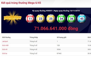 Thêm một người trúng giải độc đắc 71 tỷ đồng của Vietlott