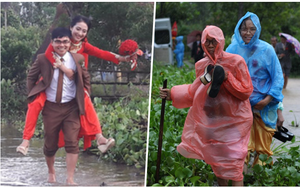 Quảng Trị: Nhà trai xắn quần, cắp dép vượt lũ đi đón dâu ngày mưa bão
