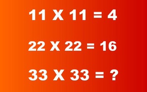 Nếu 11 x 11 = 4 và 22 x 22 = 16, vậy 33 x 33 = bao nhiêu?