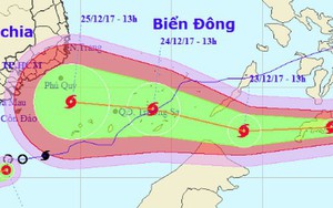 Bão Tembin mạnh cấp 10, giật cấp 13 di chuyển nhanh vào khu vực Nam Bộ dịp Giáng sinh