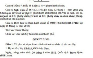 Tạm trú quá hạn, 1 người Trung Quốc bị phạt 39 triệu đồng