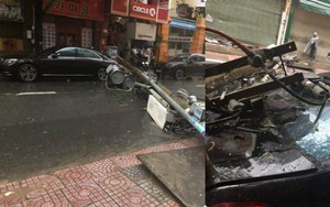 Marcedes siêu sang "gặp nạn" vì cột điện đổ ập xuống trong bão số 9
