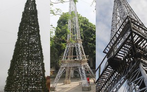 Ngắm cây thông Noel làm từ hàng vạn cây hành và tháp Eiffel bằng tre độc đáo xứ Nghệ