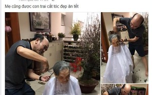 Xúc động hình ảnh người con cắt tóc cho mẹ già 95 tuổi ngày Tết