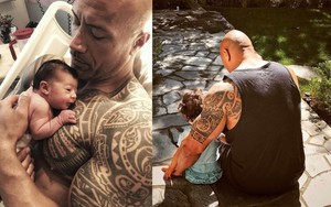 Hình ảnh "người khổng lồ" Dwayne Johnson cưng nựng các con gái bé bỏng gây xúc động