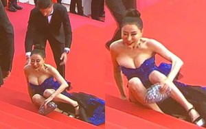 Hoa hậu Trung Quốc giả vờ ngã để gây chú ý trên thảm đỏ Cannes 2018?