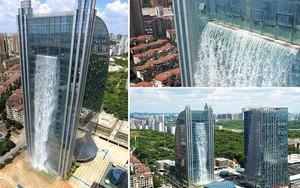 Chiêm ngưỡng thác nước khổng lồ đổ từ tòa nhà chọc trời xuống đất giữa lòng thành phố Trung Quốc