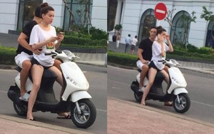 Hồ Ngọc Hà chở Kim Lý bằng xe máy mà không đội mũ bảo hiểm gây tranh cãi