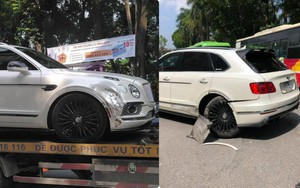Xe Bentley siêu sang móp đầu, taxi vỡ mũi sau va chạm ở Linh Đàm chiều Chủ Nhật