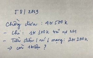 Chồng đầu tháng đưa vợ 4,5 triệu, cuối tháng lại đòi 1 triệu, bảng kê khai từng khoản khiến tất cả ngao ngán