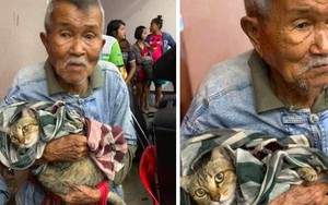 Cụ ông gây xúc động khi ôm khư khư chú mèo cưng đi tránh cơn bão lớn nhất 3 thập kỷ ở Thái Lan