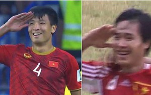 Dáng ăn mừng chiến thắng của Bùi Tiến Dũng khiến dân tình đồng loạt nhớ hình ảnh của tiền vệ Hồng Sơn 20 năm trước
