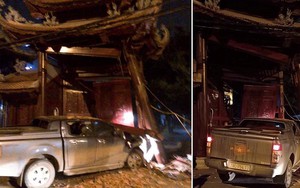 Tài xế nghi say xỉn lái ô tô tông sập cổng chùa Ngòi ở Hà Nội