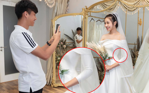 Văn Đức đưa Nhật Linh đi thử váy cưới, nhan sắc cô dâu không cần bàn cãi nhưng sao nhìn vòng eo trông cứ sai sai