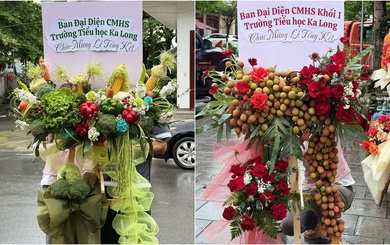 Độc lạ Quảng Ninh: Hội phụ huynh tặng lẵng hoa kèm quả mừng tổng kết năm học gây bão mạng