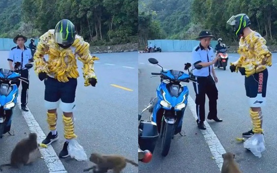 Xôn xao mạng xã hội: Du khách nước ngoài quấn chuối quanh người để “hút” khỉ ở Sơn Trà