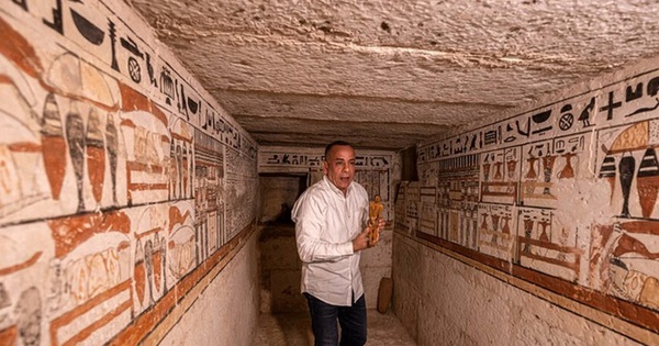 Close-up of newly discovered ancient tombs of ancient Egyptian officials