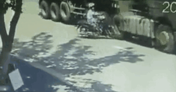 Crashed into the side of the container, the woman miraculously escaped death