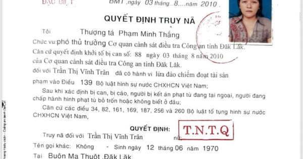 Truy nã đặc biệt bác sĩ Trần Thị Vĩnh Trân