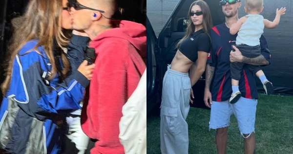 Có thể là rụng rời khi nhìn Justin Bieber khóa môi Hailey ở Coachella 2026, quý tử không lộ mặt vẫn hot ngang bố mẹ