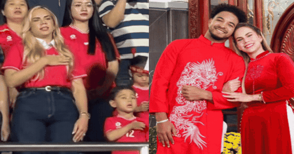 Đáng yêu vô cùng: Vợ con Xuân Son cùng đặt tay lên ngực trái, hát Quốc ca Việt Nam đầy tự hào trên khán đài!