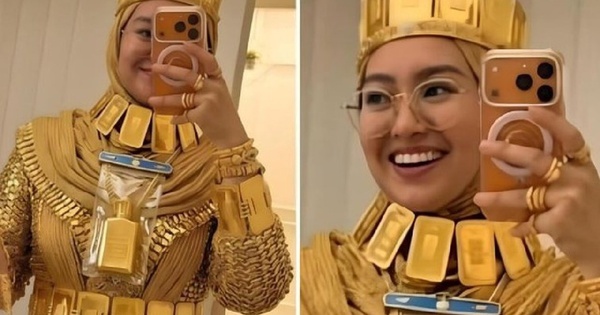 Cô dâu gây bão mạng với trang phục "dát vàng" từ đầu đến chân