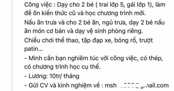 Bài đăng tuyển gia sư của một phụ huynh với những chi tiết khiến ai đọc cũng phì cười: Đây là tuyển ô sin!