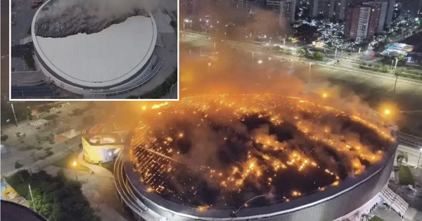 SVĐ Olympic bốc cháy dữ dội, khói đen bao trùm cả thành phố