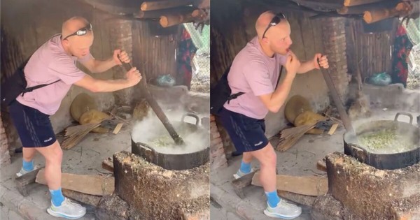 Khách Tây nấu cám lợn ở Hà Giang, vừa khuấy vừa nếm thử khiến dân mạng cười bò