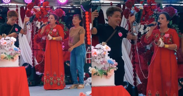 Clip dì cô dâu mang bình truyền nước lên hát đám c