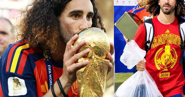 Xôn xao cầu thủ Tây Ban Nha xách cúp vô địch World Cup bằng túi nilon, sự thật bất ngờ