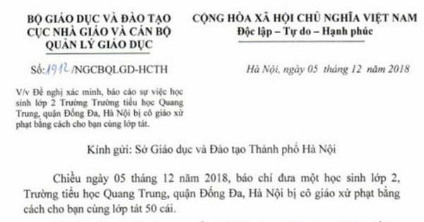 Bộ Gd Đt Lên Tiếng Vụ Cô Giáo Bắt Học Sinh Lớp 2 Tát Bạn 50 Cái