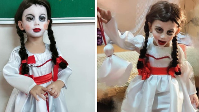 Cậu bé gây giật mình khi hóa trang Annabelle, xem ảnh trước trang điểm quá khác biệt!