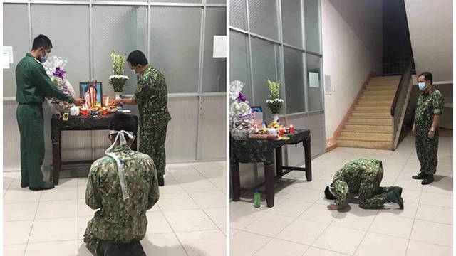 Nhói lòng cảnh chiến sĩ dập đầu trước bàn thờ mẹ trong khu cách ly rồi tiếp tục thực hiện nhiệm vụ