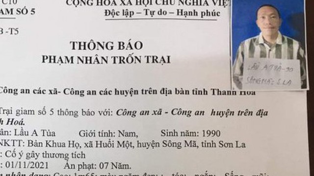 Một phạm nhân trốn trại giam của Bộ Công an